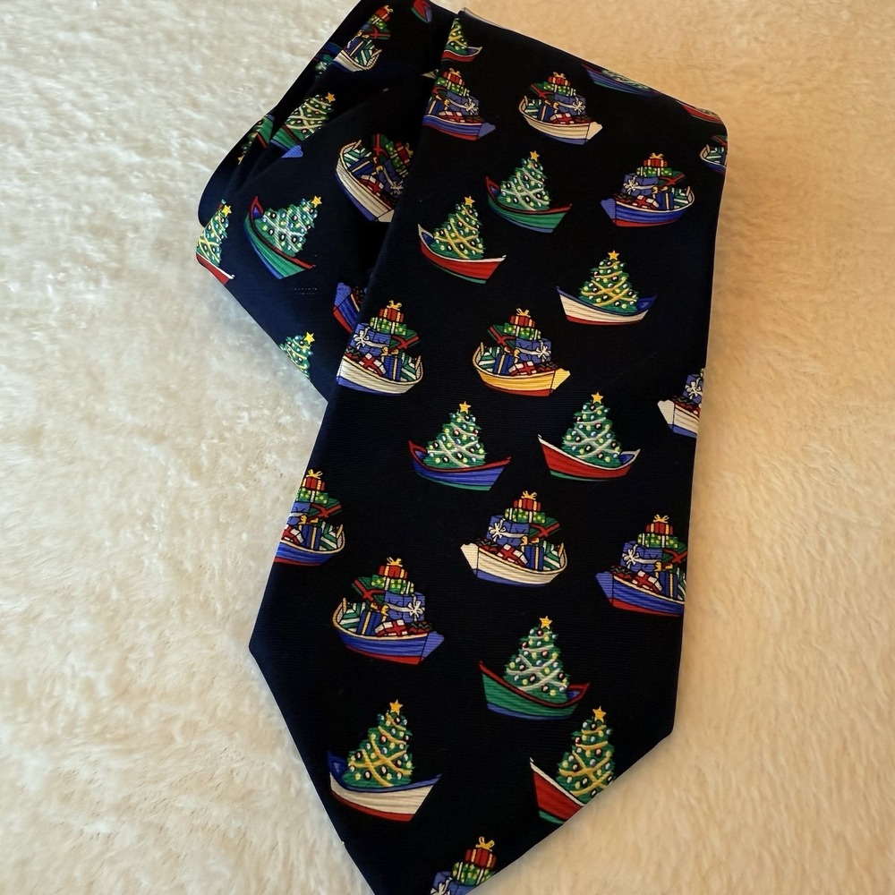 ALYNN Neckwear "Xmas Dory" Silk Tie Holiday Christmas Tree Boat‎ Festive Holch